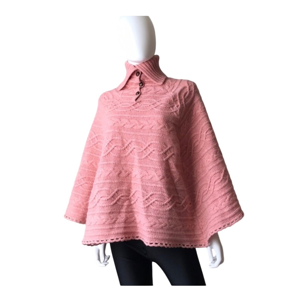 Lilly Pulitzer Vintage Pink Cable Knit Poncho Lambswool Angora Turtleneck S/M